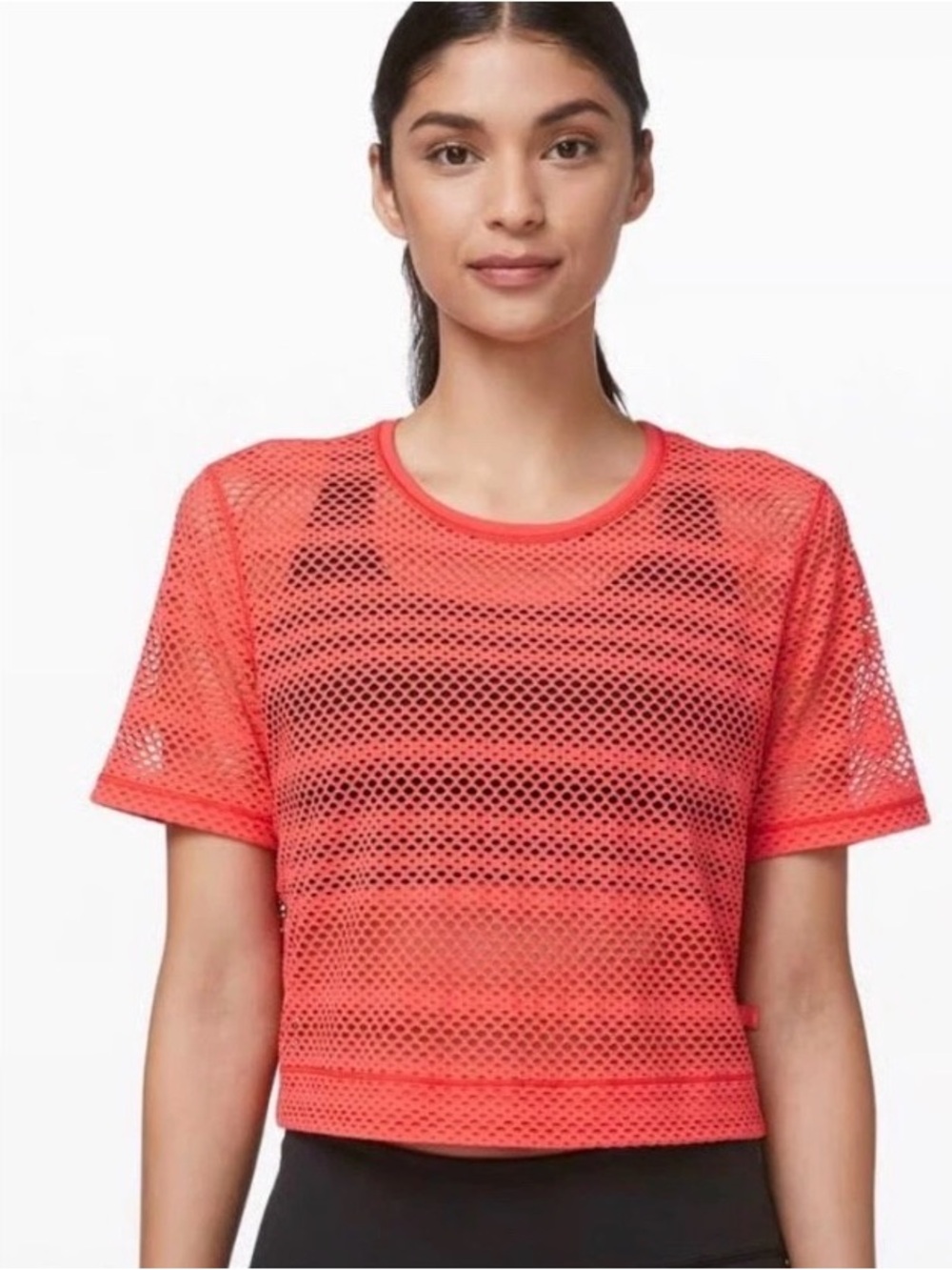 LULULEMON SWEAT YOUR HEART OUT SHORT SLEEVE TOP, HOT SUNSET ORANGE sz 8